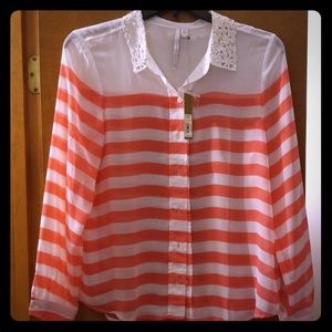 Coral/White Striped Blouse